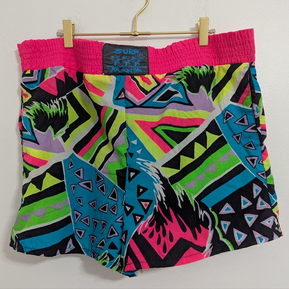 Vintage Surf Mania Men's Large Neon Geometric Swim Trunks